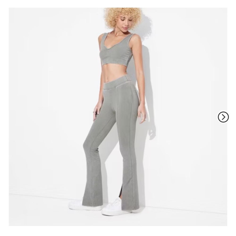 Women's High-Waisted Ribbed Flare Leggings - Wild‎ Fable Light Gray M